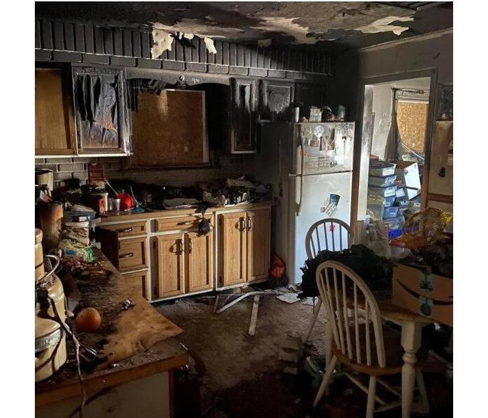 Burned out kitchen in a private home.